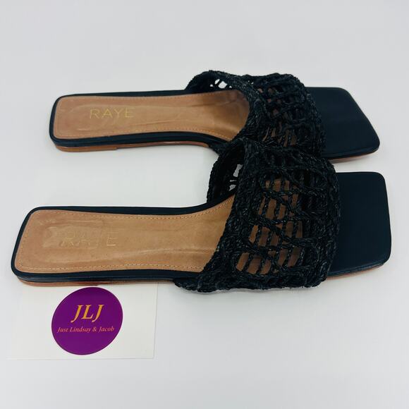 Raye Revolve Women's Tiki Black Woven Flat Slip On Slide Sandals Size 9.5 - Picture 3 of 13